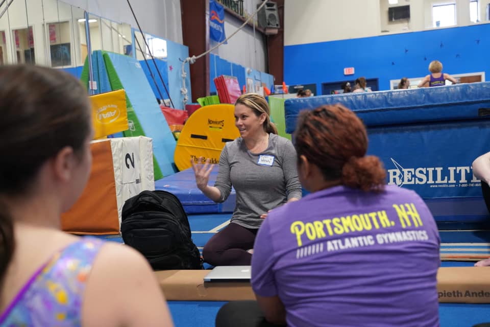 Adult gymnastics camp coach Wendy Bruce Martin shared mental training tips with the athletes. adult gymnastics camp wendy bruce martin
