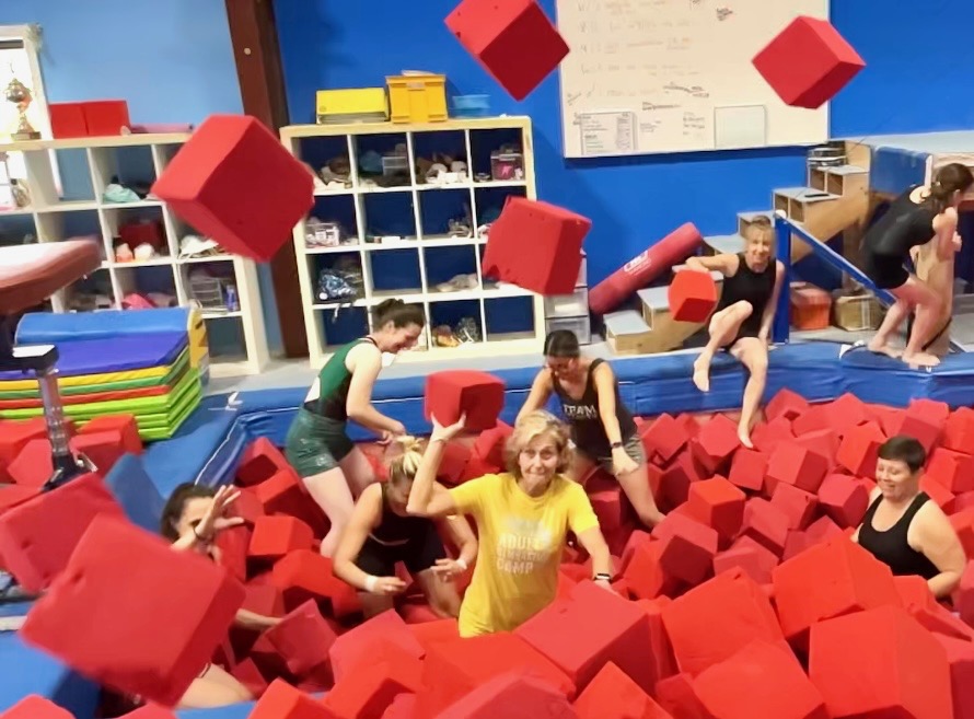 throwing pit blocks at the original adult gymnastics camp