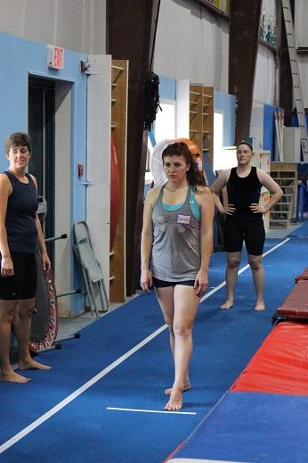 The event training at adult gymnastics camp is by level. event training at adult gymnastics camp